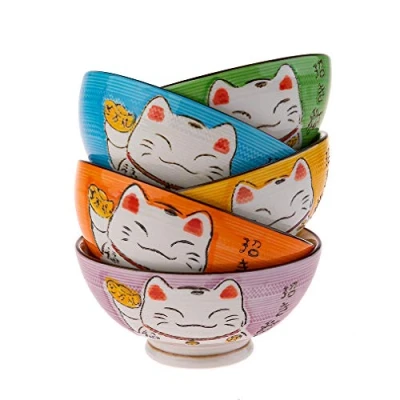 Bild av lachineuse Maneki Neko japanska designskålar set 5 traditionella risskålar Ø 11,5 cm 275 ml Nippon lyckokatt japansk dekoration presentidé