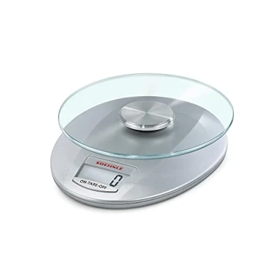 Bild av Soehnle Roma digital köksvåg, glas matvåg, silverfärg elektriska köksvågar som väger till 5 kg kapacitet, med lättvårdad vägningsplatta