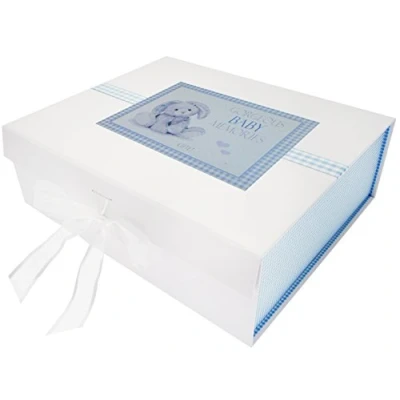 Bild av WHITE COTTON CARDS NBB2X ny baby, stor minnessakslåda, blå kanin, bräda, 27,2 x 32 11 cm