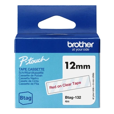 Bild av P Touch N20 Brother Btag 132 röd text transparent tejp 12mm x 4m (original)