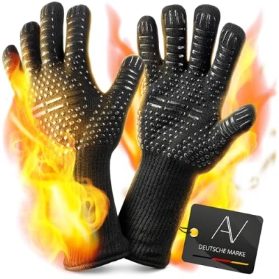 Bild av AVANA Grillhandskar aramid ugnshandskar värmebeständiga upp till 800 C, bakhandskar grythandskar BBQ handskar universell storlek svart
