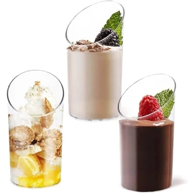Bild av KAHEIGN Mini dessertglas, 75 ml, runda dessertglas i plast för aptitretare och desserter, återanvändbara serveringsglas pudding, mousse mer (8,5 x 4 cm), 100 st