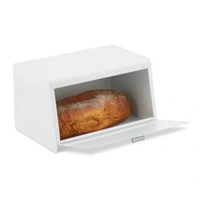 Bild av Relaxdays papperskorg i rostfritt stål, förvaringsbox, H x B D: 20,5 34,5 23,5 cm, brödbehållare, metall, vit, 90% 10% aluminium