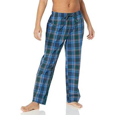 Bild av Amazon Essentials Men&#039;s Vävd pyjamasbyxa rak passform, Blå Grön Stora rutor, XXL