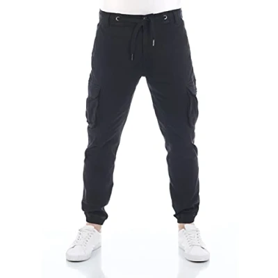 Bild av riverso Cargobyxor för män, RIVHanno slim fit, cargobyxor, fritidsbyxor, bomullsfickor, stretch, utomhus, svart, grön, beige, oliv, marinblå, grå, w30 w31 w32 w33 w34 w36 w38 w40 w42, Svart (24000),