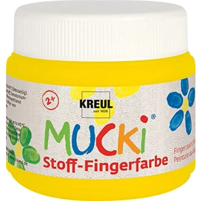 Bild av Kreul 28102 Mucki lysande tyg fingerfärg, 150 ml gul, vattenbaserad yta, parabenfri, glutenfri, laktosfri och vegan, optimal att använda med fingrar händer