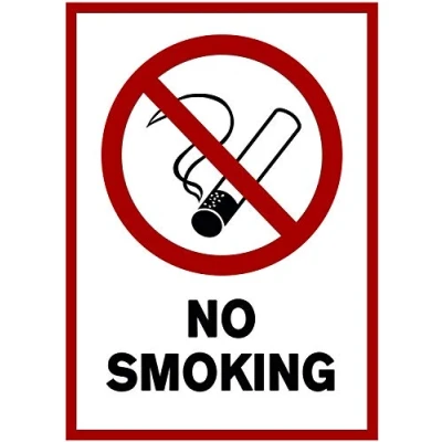 Bild av 5 stycken rökning förbjudna klistermärken A4 21 x 29,7 cm No Smoking skylt rökförbud med UV skydd för utomhusbruk inomhus
