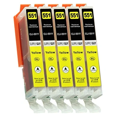 Bild av Supply Guy 5 bläckpatroner met chip kompatibel med Canon CLI 551 Gul för IP7250 IP8750 IX6850 MG5450 MG5550 MG5650 MG5655 MG6350 MG6450 MG6650 MG7150 MG7550 MX725 MX925