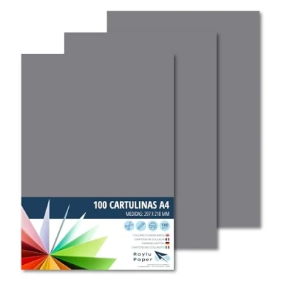 Bild av RAYLU PAPER A4 färgade kartonger, 100 stycken, ark, 180 g/m², 210 x 297 mm, färgat papper för kontor och hantverk (mörkgrå)