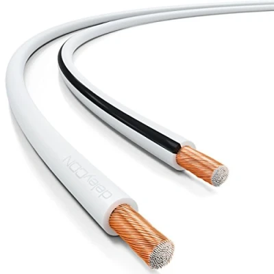 Bild av deleyCON 50m Högtalarkabel 2x 4,0mm² Boxkabel CCA Kopparöverdraget Aluminium 2x56x0,30mm Litz Polaritetsmarkering Vit