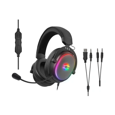Bild av Speedlink CONUX RGB gaming headset med mikrofon för PC PS5/PS4/ Xbox Series X/S/Switch, belysning, kabelansluten 3,5mm jack, Y adapter, svart