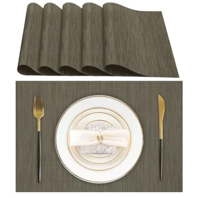 Bild av Lumaca Tvättbara Bordsunderlägg, Bordsmattor set om 6, (70% PVC, 30% polyester), Värmebeständig, Halkfri, för Köksbord och Eestauranger, Olivgrå