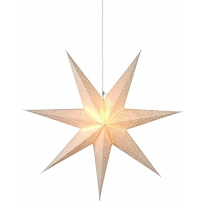 Bild av Julstjärna Sensy av Star Trading, 3D pappersstjärna jul i vitt, dekorativ stjärna att hänga med kabel, E14 fattning, Ø: 70 cm
