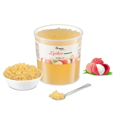Bild av Popping Boba för bubbelté Fruktpärlor, exploderande bubblor 3.2 kg litchi INGA konstgjorda färger Mindre socker, riktig fruktjuice 100% vegan och glutenfri