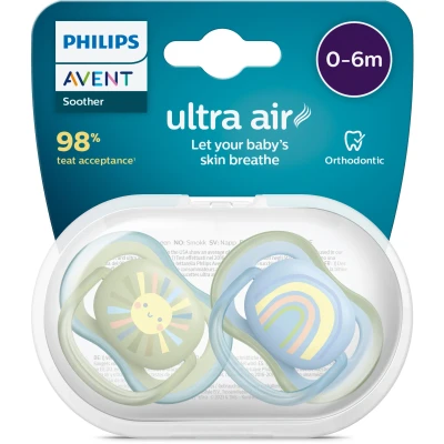Bild av Philips Avent ultra air napp 2 lätta nappar som andas för barn 06 månader, BPA fri med steriliserande bärfodral (modell SCF085/58)
