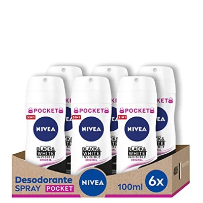Bild av NIVEA Black &amp; White Invisible Original Deo Spray Antiperspirant för kvinnlig vård med 72 h, 6 x 100 ml förpackning