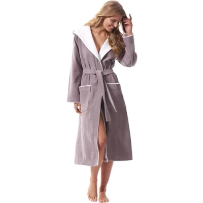 Bild av Morgenstern Dam Badrock Frotte Velours Huva 100% Bomull Grå Beige S