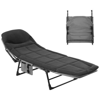 Bild av YITAHOME solstol med kudde 5 positioners justerbar hopfällbar bärbar 200 kg max. Lasta solstolar rem x 65 32 cm solsäng för trädgårdspooler camping inomhus, svart