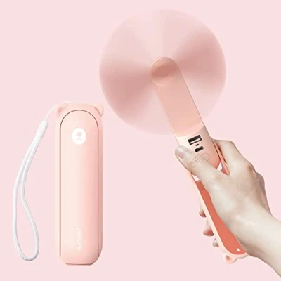 Bild av JISULIFE bärbar fläkt med powerbank 4800 mAh, maximal batteritid 46 timmar, batteridriven fläkt, 3 hastigheter rosa