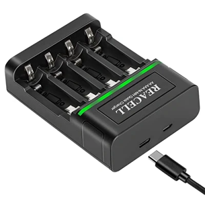 Bild av REACELL 4 snabbladdningsplatser för AA AAA Ni MH uppladdningsbara batterier med smarta LED indikatorer