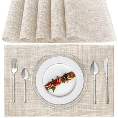 Bild av Poligono Bordstabletter Tvättbara set om 6, PVC Värmebeständiga Halkfria, för kök Matbord, 45 x 30 cm, Beige
