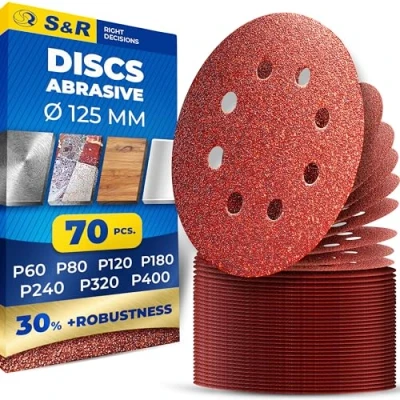 Bild av S&amp;R Kardborreslippapper Professional, set 125 mm 60 eller 70 St, 8 hål, slipblad för excenterslipmaskiner (70 Kornstorlek P60 P400, 400, Variable)