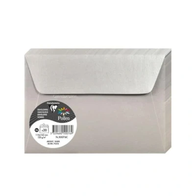 Bild av Clairefontaine Ref 50076C pollen, skimrande självhäftande kuvert (paket med 20) C6 (114 x 162 mm) i storlek, 120 gsm papper, lättskalad remsa silver