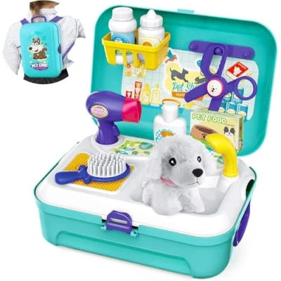 Bild av Sanlebi Husdjursvård Rollspelsset Trimleksaker Matning hund Ryggsäck Vet Kit Leksak för Barn (16 st)
