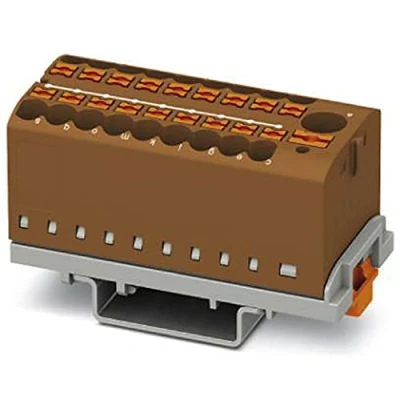 Bild av PHOENIX CONTACT PTFIX 6/18X2,5 NS35 BN distributionsblock, block med vertikal justering och integrerad matning, 690 V, 24 A, antal anslutningar 19, tvärsnitt 0,14 mm²