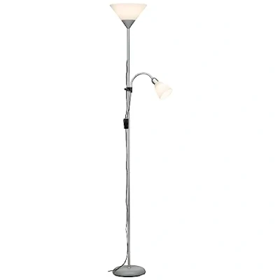 Bild av BRILLIANT lampa Spari LED uplight läsarm silver/vit 1x A60, E27, 9,5W ljuskälla ingår, (806lm, 2700K) Skala A ++ till E Med sladdbrytare