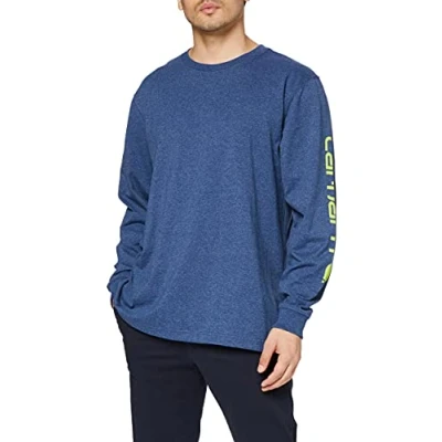 Bild av Carhartt Löst, tung långärmad t shirt med logotypgrafik på ärmarna, Mörk koboltblå melerad, S