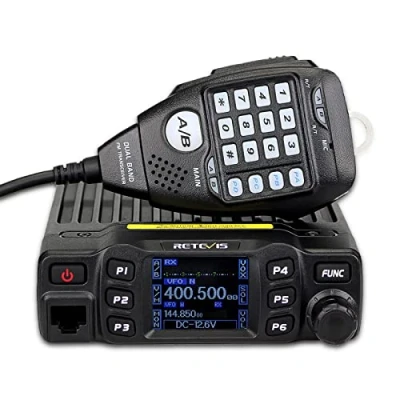 Bild av Retevis RT95 Skinkradiosändare, Dual Band Transceiver, roterbar LCD dubbel skärm, 200 kanaler, 5 W/15 W/25 W, CTCSS/DCS, mini mobila sändare med DTMF mikrofon, Rädda, Nödsituation