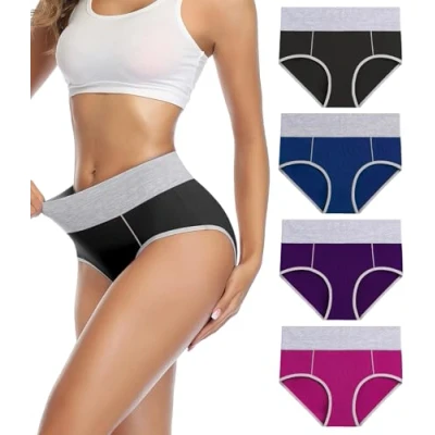 Bild av wirarpa Underbyxor Kvinnor Hög Midja Trosor Bomull Elastiska Postpartum Shorts, Flerfärgad60 4pack, S