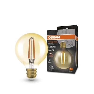 Bild av OSRAM Vintage 1906® Classic GLOBE80 FIL 60 LED lamp, E27, dimmable, spherical, gold, 7.2W, 806lm, 2400K, reduced warm white light, low energy consumption, long life