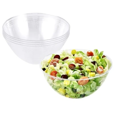 Bild av MATANA 5 stora återanvändbara salladsskålar i klar plast, 3000 ml Serveringsskålar för sallad, snacks och chips fester, picknick, födelsedagar, BBQ