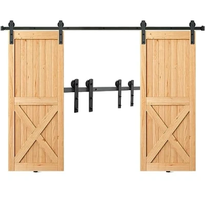 Bild av VEVOR 010 3.0m Kit Quincaillerie Grange 244 cm Rail Coulissante Convient Double Porte Largeur 1,12 1,32 m Épaisseurs 32 45 mm Charge 150 kg Poulie Silencieuse Forme I, Noir