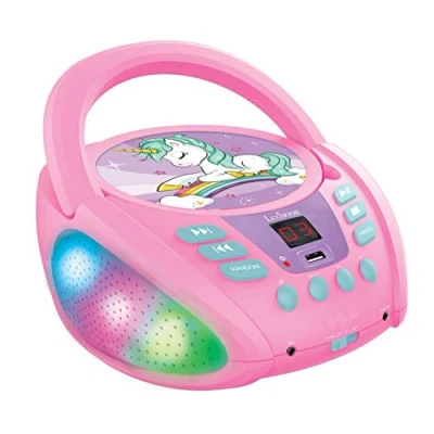 Bild av Lexibook, Enhörning, Bluetooth CD spelare för barn, Bärbar, Mångfärgade ljuseffekter, Mikrofonuttag, Aux in uttag, AC eller batteridrift, Flickor, Pojkar, Rosa, RCD109UNI