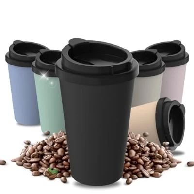 Bild av Termosmugg kaffe to go tillverkad av ekologisk plast kaffemugg 350 ml BPA fri och 100 % återvinningsbar i Tyskland, dryckesbägare med lock, för kontor, bil, skola mycket