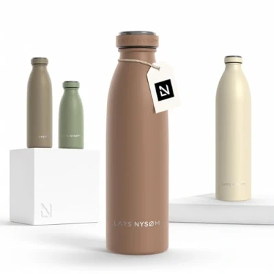 Bild av LARS NYSØM vattenflaska i rostfritt stål 350 ml, 500 750 1 l, 5 liter termosflaska lämplig för kolsyra läckagesäker sport, utomhus, skola (Mocha Brown, ml)