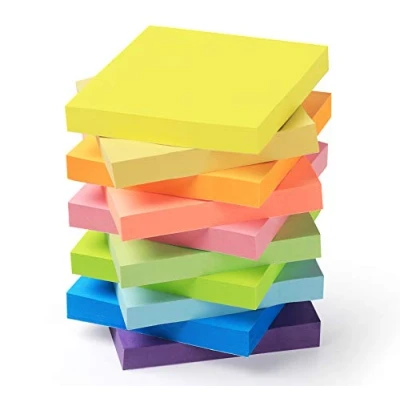 Bild av 10 stycken självhäftande anteckningar 76 x mm Super Sticky Notes anteckningspenna tejp färgglada näsdukar färg anteckningsblock för kontor hem, totalt 1 000 ark , färger