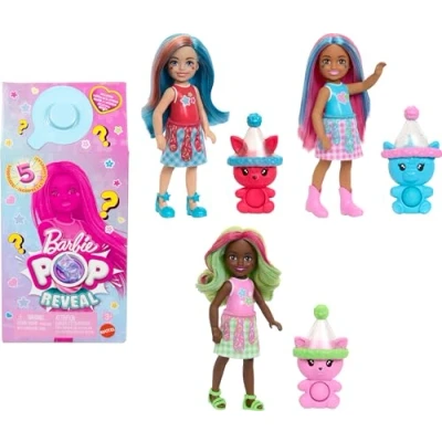 Bild av Barbie Chelsea Pop Reveal dockset, milkshakeserie med fem överraskningar, inklusive en liten doftande docka, husdjur som går att trycka på och färgförändring (stilen kan variera), JCN89