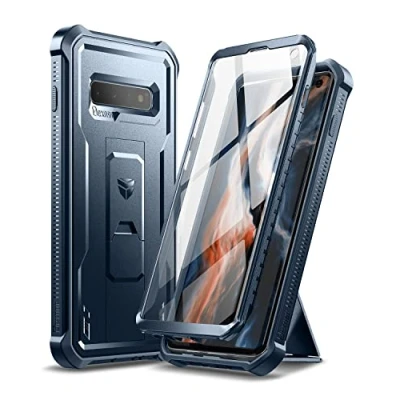 Bild av Dexnor för Samsung S10 Plus fodral, [inbyggt skärmskydd och stativ] kraftigt militärklassat skydd, stötsäkert skyddande fodral blå