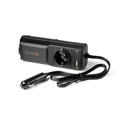 Bild av Technaxx Car Inverter 200W, Spänningsomvandlare 12V till 230V med 2x USB portar, 1x Schuko uttag, Hög/Lågspänning &amp; Överbelastningsskydd Cigarettändaruttag Spänningstransformator TE21