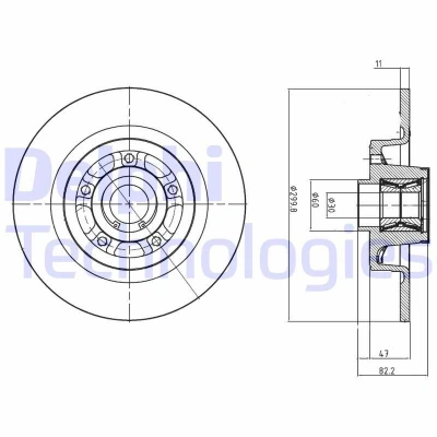 Bild av DELPHI BG9027RS Disque de frein 300 11 5 plein huilé non traité avec roulement roue, bague ABS RENAULT: Vel Satis