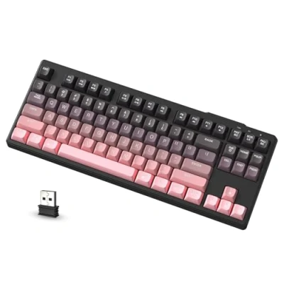 Bild av ATTACK SHARK X FREEWOLF M87 80% Trådlöst Speltangentbord, 87 Nycklar TKL RGB SA PBT Tangentbord Bluetooth /2,4Ghz Dual Mode, 4000mAH Batteri för Mac/Win, Silent Office/Gaming Rosa Gradient