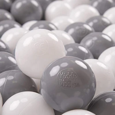 Bild av KiddyMoon 700 Ø 7 cm barnbollar lekbollar för bollbad baby plastbollar tillverkade i EU, vit/grå