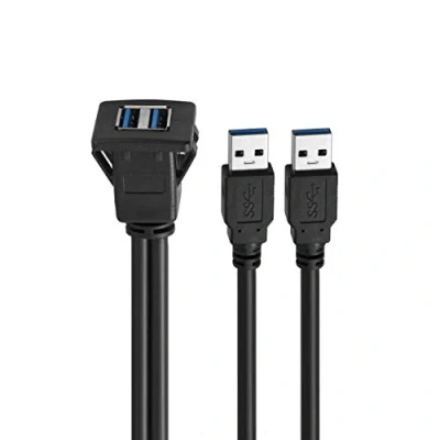Bild av baolongking USB 3.0 panel infälld monteringskabel förlängning montering, instrumentbrädmontering, spolmontering, panelmonteringskabel, för bil, båt, motorcykel (fyrkantig dubbel 2