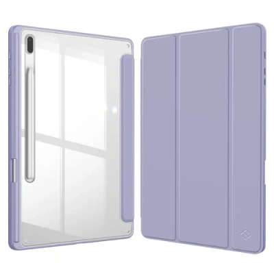 Bild av FINTIE Hybrid Slim fodral till Samsung Galaxy Tab S8 Plus/S8+ 2022/S7 FE 2021/S7 Plus 2020 32,4 tum med S pennhållare, stöttåligt skydd klart transparent bakskal, automatisk väckning/sömn, lila