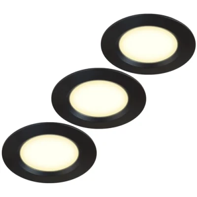 Bild av HCFEI Uppsättning av 3 möbler infällda lampor 12 V ultra platt W LED infälld spotlight 55 mm hålutskärning med 2 m kabel, IP44 takfläck för husbil husvagn (svart 000 K)
