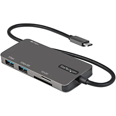 Bild av StarTech.com USB C till HDMI 4K multiportadapter 100 W PD strömförsörjning SD MicroSD 3.0 hubb med 3 portar typ docka 30 cm kabel (DKT30CHSDPD)